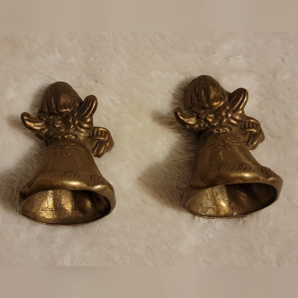 2 Vintage Small Brass Angels Figurines